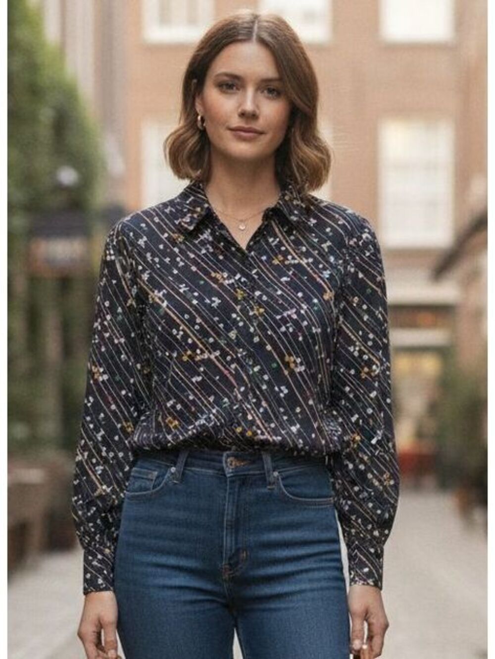 Eva for Robert Janan Vintage Floral Button Down Blouse Size 8 Made in Ireland